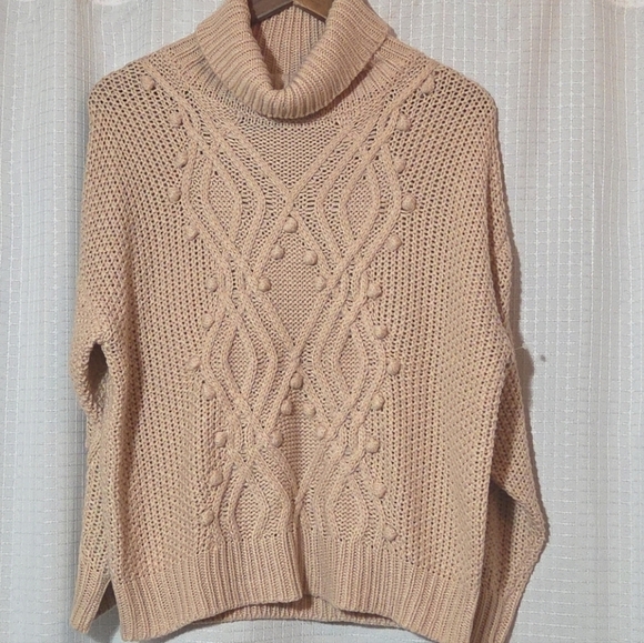 Pink Lily Sweaters - Pink Lily Turtle Neck  Tan Sweater Chunky Cable Knit Size Small